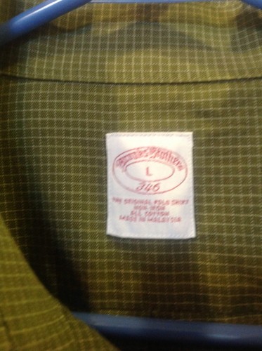 Brooks 346 Mens Large Non Iron L/S Buttonup, Fine Widow Pane plaid, Green, EUC - Picture 2 of 7