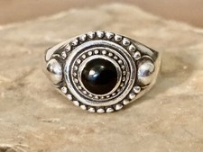 Vintage Sterling Silver 925 Round Halo Black Onyx Ring Size 6.75