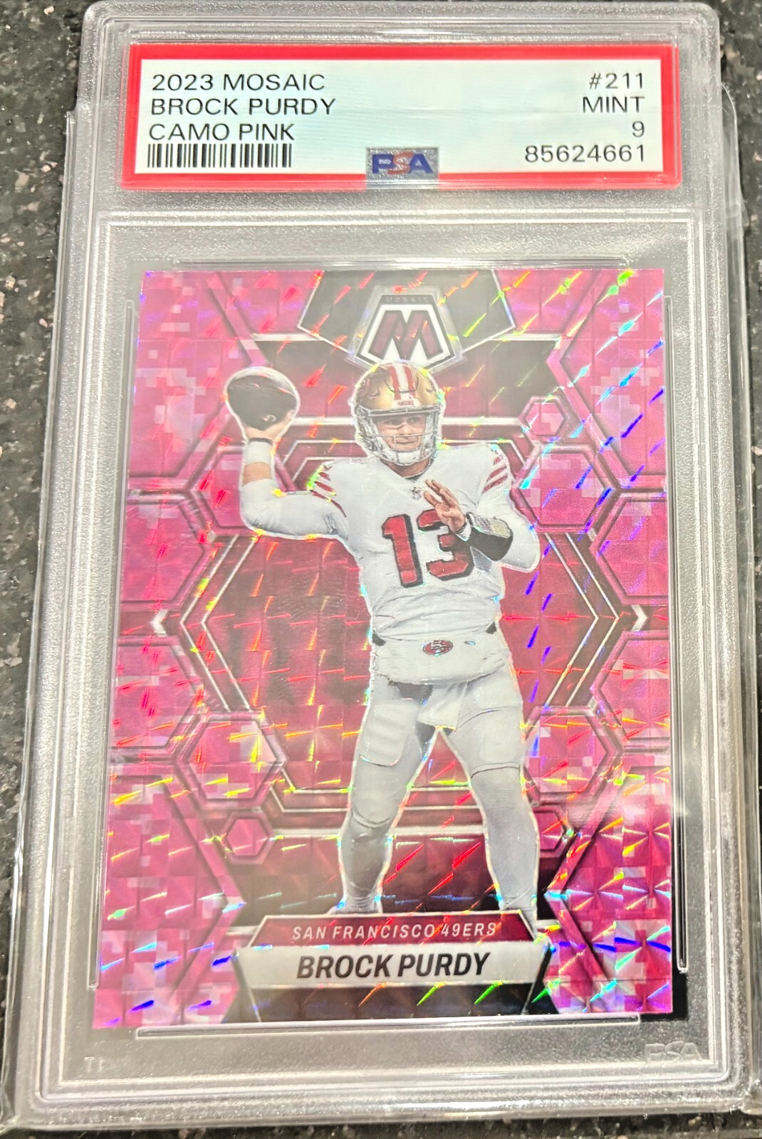 Brock Purdy - 2023 Panini Mosaic Camo Pink Prizm Card #211 PSA 9 MINT SF 49ers
