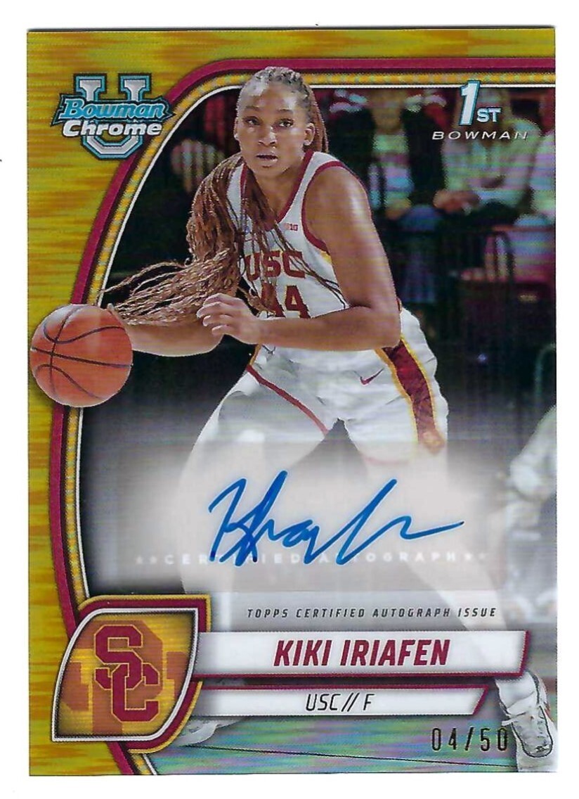 2024-25 Bowman U Chrome University #47 Kiki Iriafen Gold Refractor Auto /50 USC