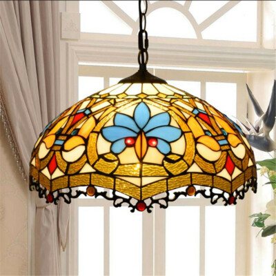 Mission Victorian Style Pendant Light Antique Stained Glass