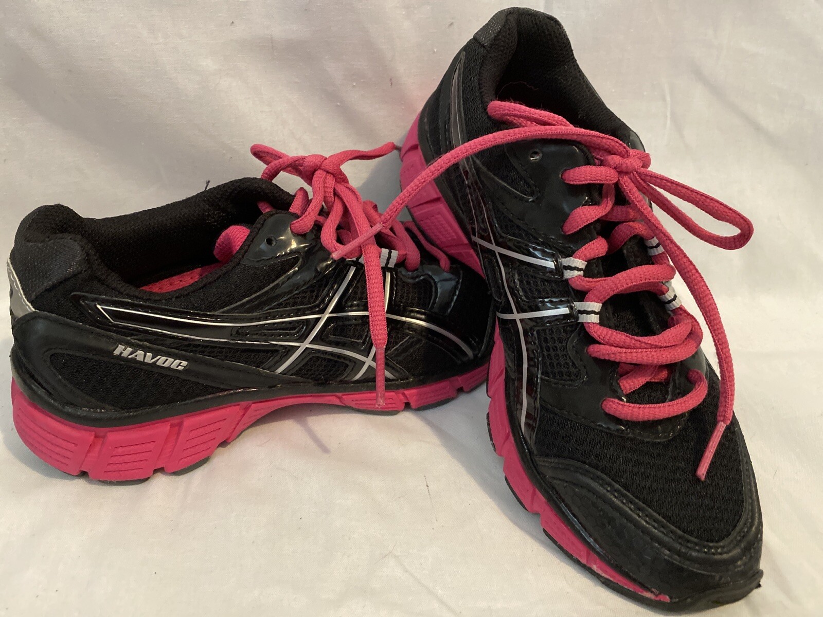 Asics C122N Havoc Girls Black And Pink Tennis Shoes EUC Size