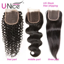 UNice Malaysian Human Hair Lace Closure Curly/Straight/Body Wave Virgin Hair US