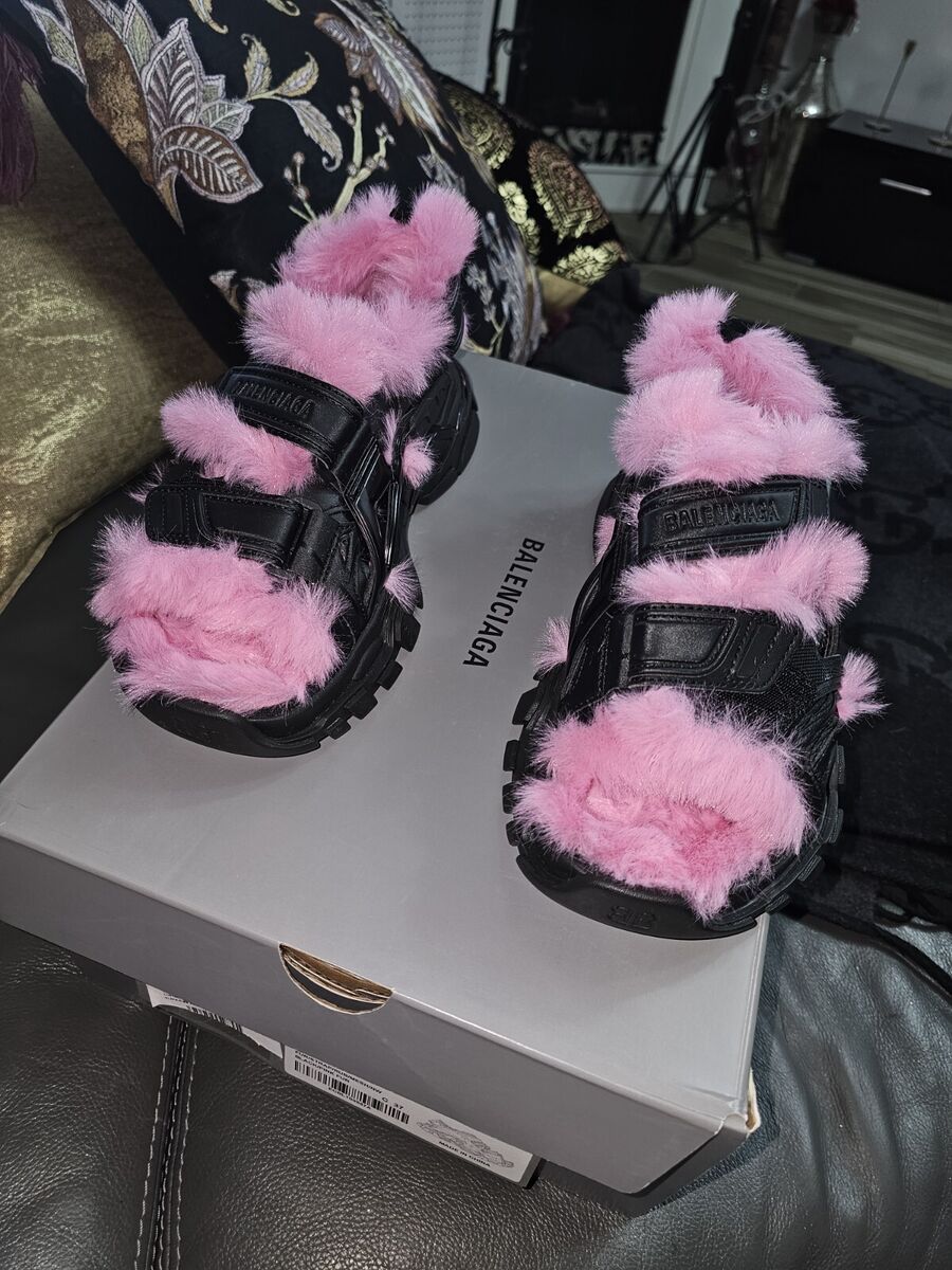 BALENCIAGA Track Faux Fur Sneakers Sandals Pink With BLACK BALENCIAGA Track Faux Fur Sneakers Sandals Pink With BLACK
