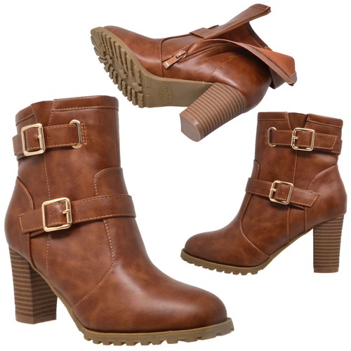 Women's Ankle Boots Lace Up Booties Chunky Stacked High Heel Rugged Padded Shoes - 第 9/21 張圖片
