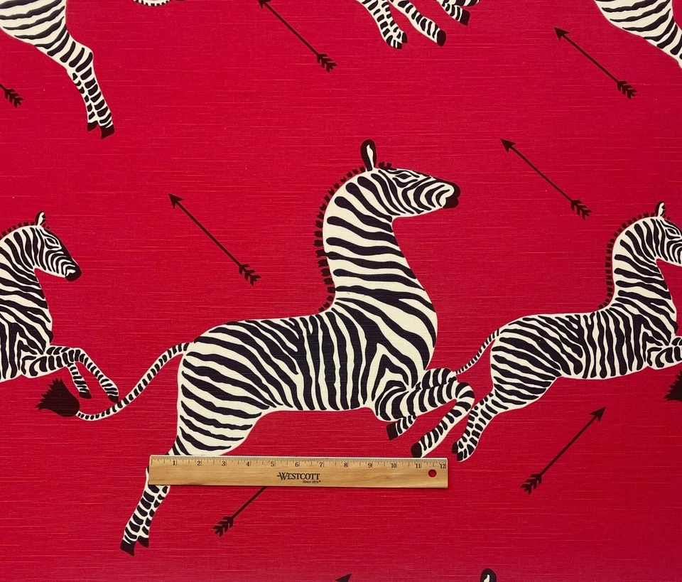 SCALAMANDRE ZEBRAS MASAI RED LARGE PRINT LINEN DESIGNER FABRIC 25" LONG 54"W - Image 3 of 4