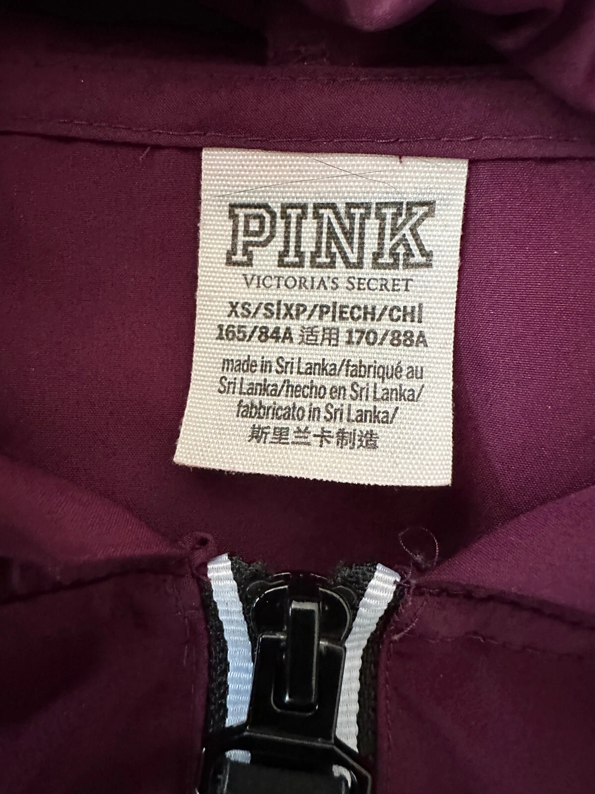 UNDERCOVER FELPA CON CAPPUCCIO ROSA VICTORIA'S SECRET MAROON GIACCA CAPPOTTO TAGLIA XS