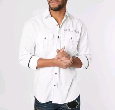 Affliction Men's  DISCERN  long sleeve white button down woven dress shirt NWT