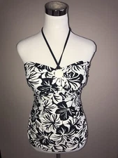 NWT Michael Kors Cruise 2019 Gold- tone Logo O-Ring Halter Navy Tankini Top sz M