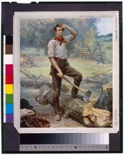 8" X 10" 1909 Photo Lincoln The Rail Splitter Abraham Lincoln Standing Over L