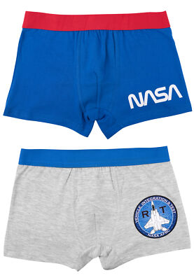 NASA Boxershorts Jungen Kinder Unterhose Unterwäsche Grau/Blau (2er Pack)