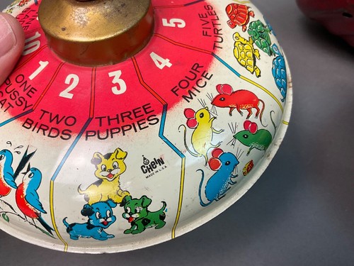Lot 4 Vintage Spinning Tops Ohio Art & Chein Tin Metal 7" wide Nursery Rhymes - Picture 12 of 14