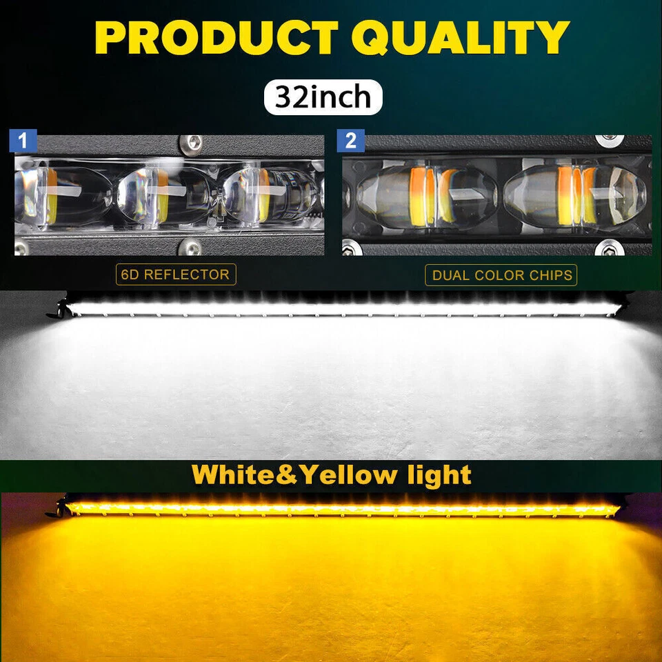 Punto de barra de luz LED estroboscópica blanco amarillo 32" para parachoques de rejilla Toyota Tacoma + cable Foto 4 de 4