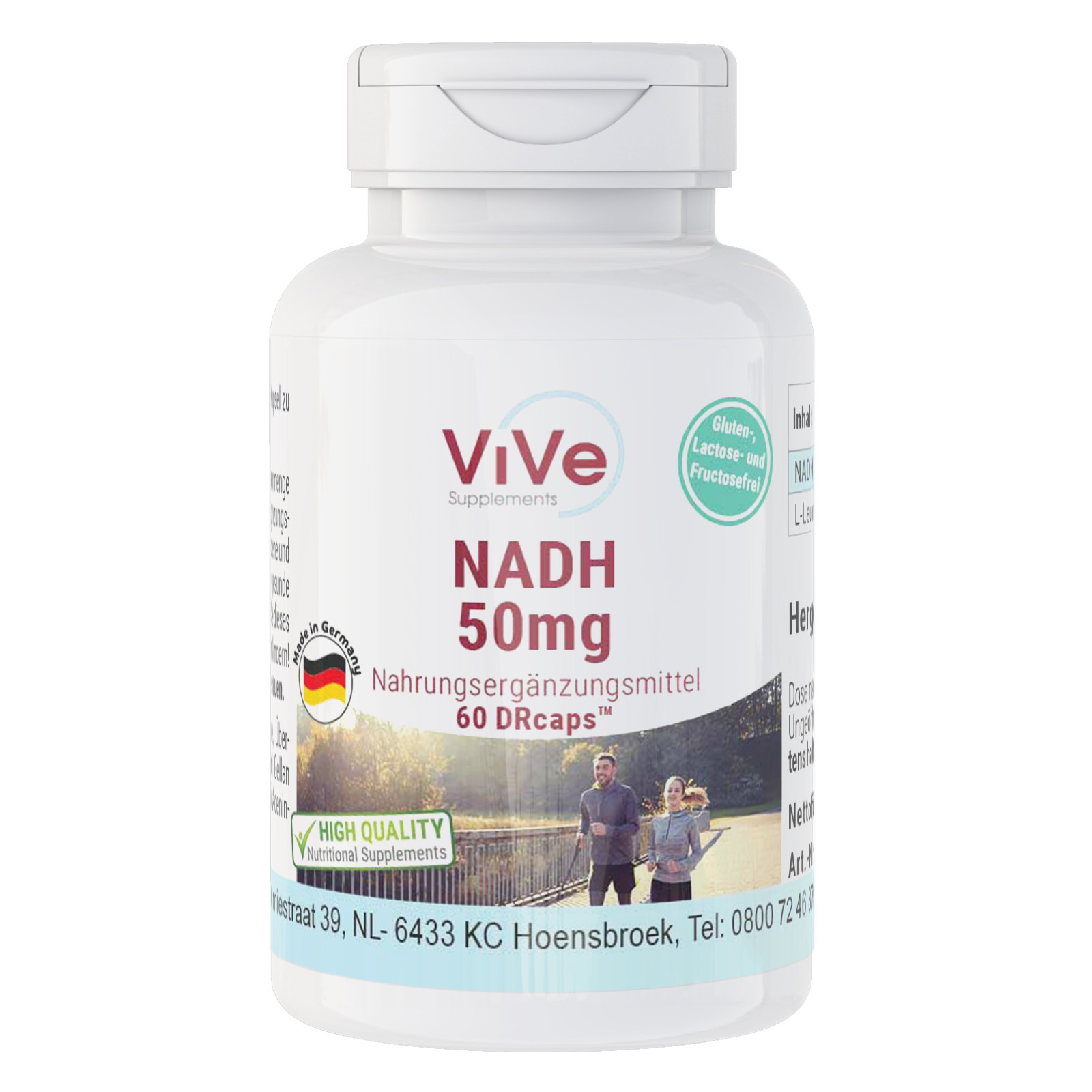 NADH 50 mg - 60 Kapseln, vegan + stabil, zeitverzögerte DRcaps, ViVe Supplements