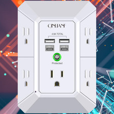 Wall Charger, Surge Protector, 5 Outlet Extender with 4 USB Charging Ports 4.8