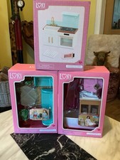 Lori Dolls Bundle - Cozy Bedroom,Living Room & Urban Kitchen Sets "New/Boxed”