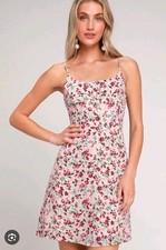 Lulus Pink Floral Print Sweetheart Mini Dress XS Lined Lined Skater Romantic 179
