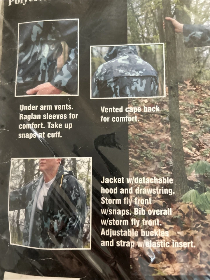 BOSS 35mil 3 Pc Camo Rain Suit Polyester Lined Hunting Jacket & Bibs NEW M - Image 4 of 4