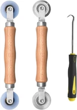 3Pcs Screen Tool, Window Screen Spline Roller Tool with Wooden Handle and Steel/