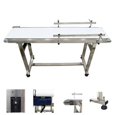 110V 59"×11.8" PU Belt Conveyor Machine Food Grade Conveyor Double Guardrail 60W