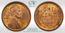 1909-S/S 1C S/Horizontal S Lincoln Cent - Type 1 Wheat Reverse CACG MS64RB (CAC)