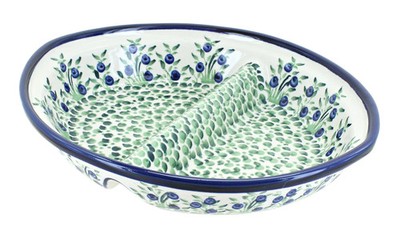 Blue Rose Polish Pottery Porcelain Vine Large Divided Dish