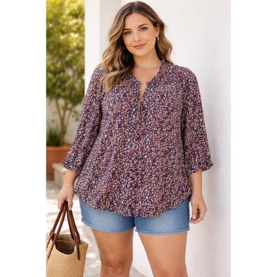 MASON & BELLE Womens Top 3X Blue Floral Peasant Tunic Classic Casual Cottage