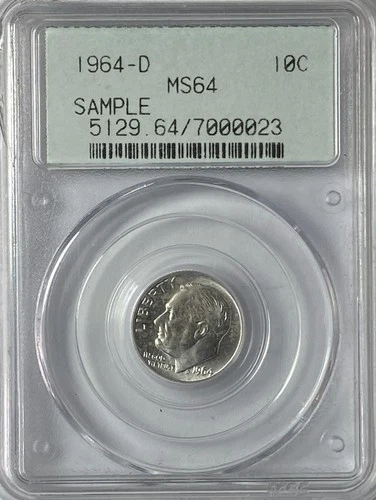 1964 D 10c Roosevelt Silver Dime PCGS MS64 Sample Cracked Holder OGH