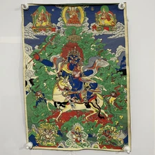 27in Handmade Silk Embroidery Tibetan Thangka Blue Vajra Handing Religious Art