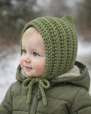Baby Pixie Bonnet Hat: Secure Tie, Warm Ear Coverage Handmade Crochet Toddler
