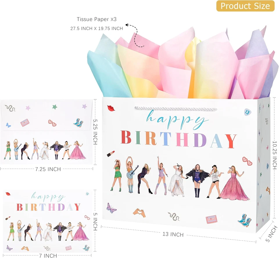 Большие подарочные пакеты для женщин с папиросной бумагой и карточками на день рождения для любителей музыки - Изображение 2 из 4