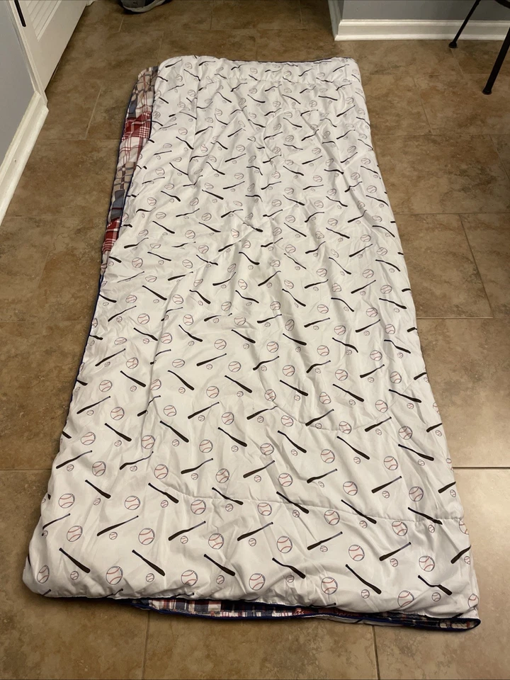 Colcha edredón retazos a cuadros pelotas de béisbol deportivas reversibles talla doble para niños Foto 3 de 4