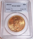 1913-S $20 San Francisco St Gaudens Double Eagle PCGS MS63!!! Only 34,000 Minted