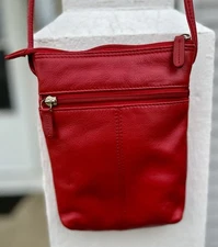 ILI NY Toronto Red Smooth Genuine Leather Small Cross Body Handbag Animal Print