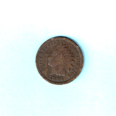1891 Indian Head Cent 1c US Mint Penny Vintage Circulated Good G Album Filler