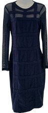 Navy Bodycon Midi Dress UK12 Mesh Sleeve Occasion Evening Girl In Mind