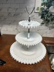 Fenton Silver Crest Milk Glass 3-Tier Tidbit Tray Crimped Piecrust Large Vintage