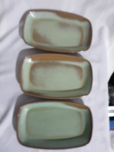 3 Frankoma Prairie Green Brown 10" Rectangle Platter Snack Plates 5PS