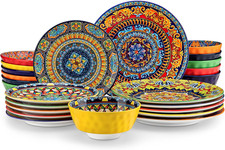 24-Piece Bohemian Dinnerware Set for 6, Dishwasher Microwave Safe