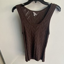 Women's Brown Cotton Cami Tank Top, Size S, Spaghetti Straps, Lined