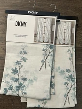 (x1) DKNY Floral Curtains Sheer Panels Blue Teal Floral 50" x 108" 2 Panels