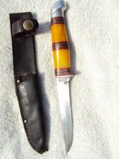 Kinfolks Inc. Trout & Bird Knife 1930-1939 Made in USA Leather Sheath