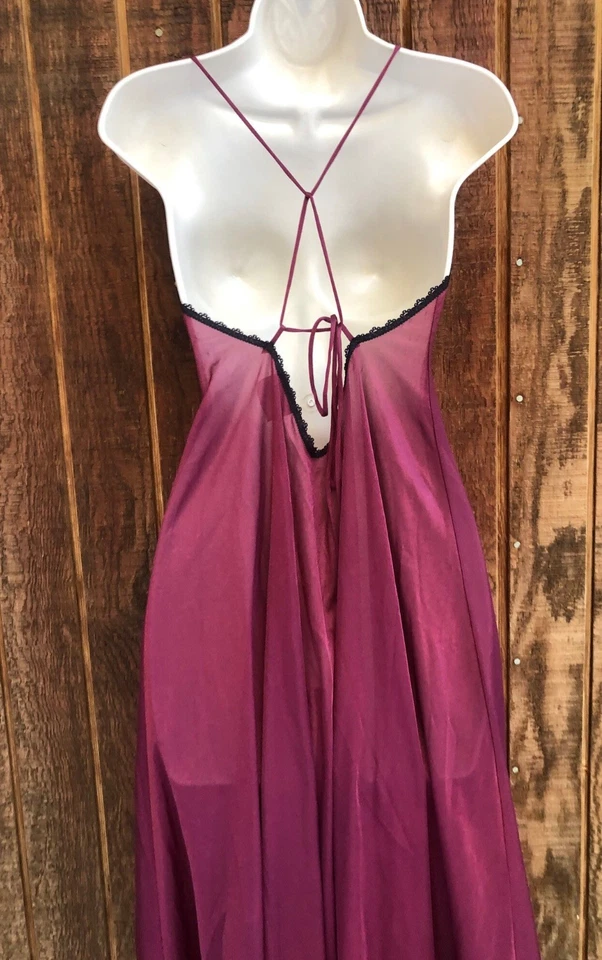 Винтажный 70 Adonna длинный подметания ночная рубашка SZ L высокий бордовый красный черный кружева романтический - Изображение 3 из 4