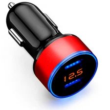 Fast Car Phone Charger Adapter Dual USB Port 3.1A LED Digital Display Voltmeter