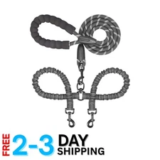 Large Dog Dual Leash - 66” Long, Tangle-Free, Shock Absorbing Bungee Design