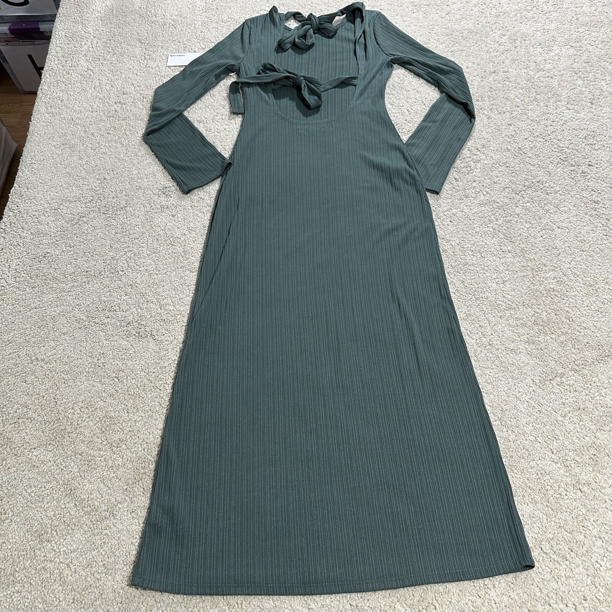 NWT Reformation Benedict Ribbed Midi Dress Women's S Juniper Green