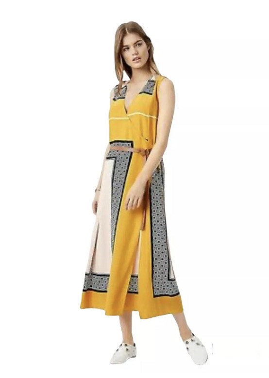 NWT Tory Burch Clarice Wrap Dress Yellow Pink Size 0 XS