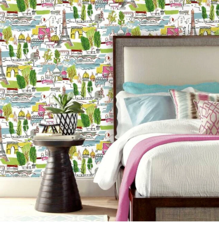 Papel tapiz Waverly RMK11888RL blanco y verde para pegar y pegar arrondissement Foto 2 de 4