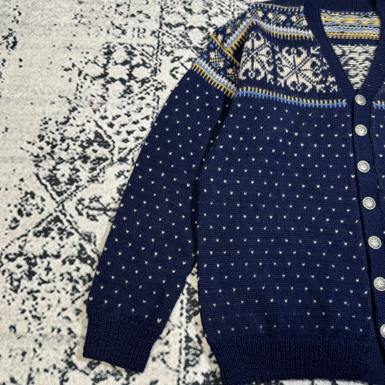 GUCCI Cardigan maglione lana blu navy unisex vintage taglia S Norvegia Natale Y2K anni 90