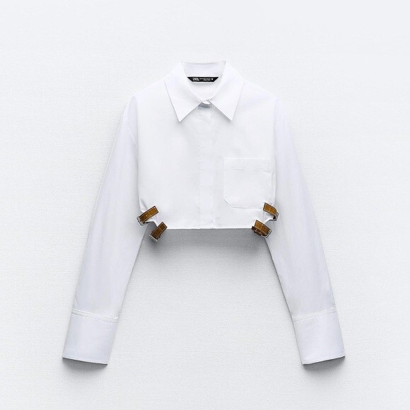 ASTRAET◆長袖シャツ/--/コットン/WHT ZARA BELTED CROPPED GABARDINE SHIRT | eBay